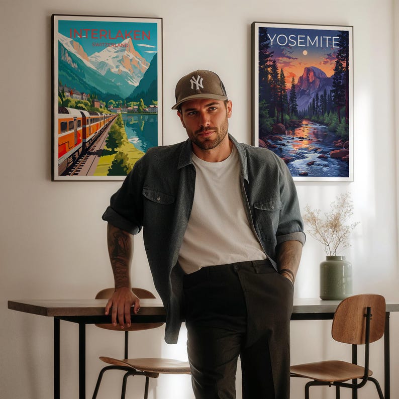 Affiche de voyage Suisse, Art mural Suisse, Impression Interlaken, Affiche Suisse, Art de la montagne, Affiche Europe, Art d'affiche, Décoration murale