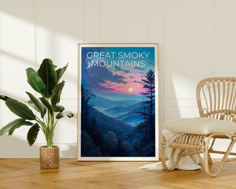 Affiche de voyage Great Smoky Mountains, art mural de montagne, impression de montagne, affiche Great Smoky Mountain, affiche du parc national