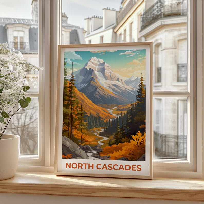 North Cascades National Park Travel Print, Washington State Poster, Mountain Wall Art, North Cascades Poster, Home Decor, Birthday Gift