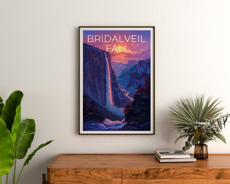Affiche Bridalveil Fall, Impression Bridalveil Fall, Art Yosemite, Impression Yosemite, Affiche de voyage Bridalveil, Affiche Yosemite