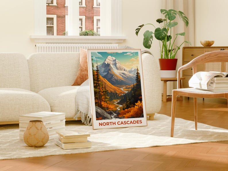 North Cascades National Park Travel Print, Washington State Poster, Mountain Wall Art, North Cascades Poster, Home Decor, Birthday Gift