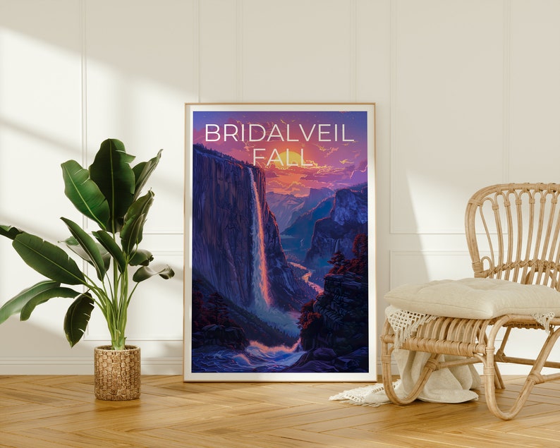 Affiche Bridalveil Fall, Impression Bridalveil Fall, Art Yosemite, Impression Yosemite, Affiche de voyage Bridalveil, Affiche Yosemite