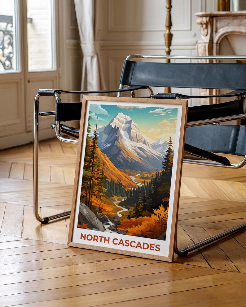 North Cascades National Park Travel Print, Washington State Poster, Mountain Wall Art, North Cascades Poster, Home Decor, Birthday Gift
