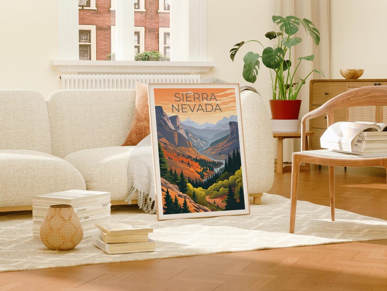 Sierra Nevada Poster, California Wall Art, Nevada Poster Print, Travel Gift Idea, Mountains Illustration, Sierra Nevada Poster