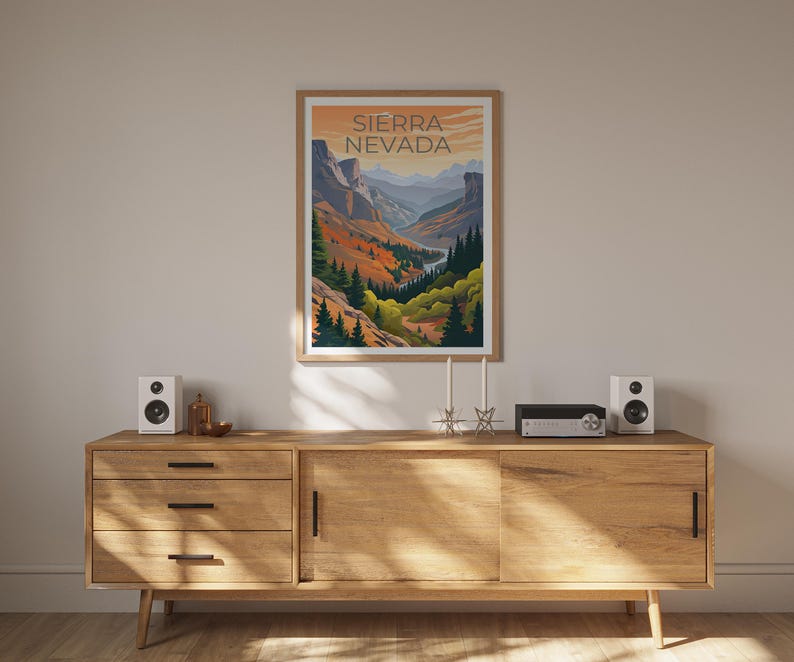 Sierra Nevada Poster, California Wall Art, Nevada Poster Print, Travel Gift Idea, Mountains Illustration, Sierra Nevada Poster