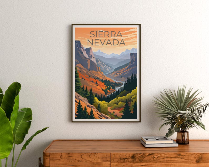 Sierra Nevada Poster, California Wall Art, Nevada Poster Print, Travel Gift Idea, Mountains Illustration, Sierra Nevada Poster