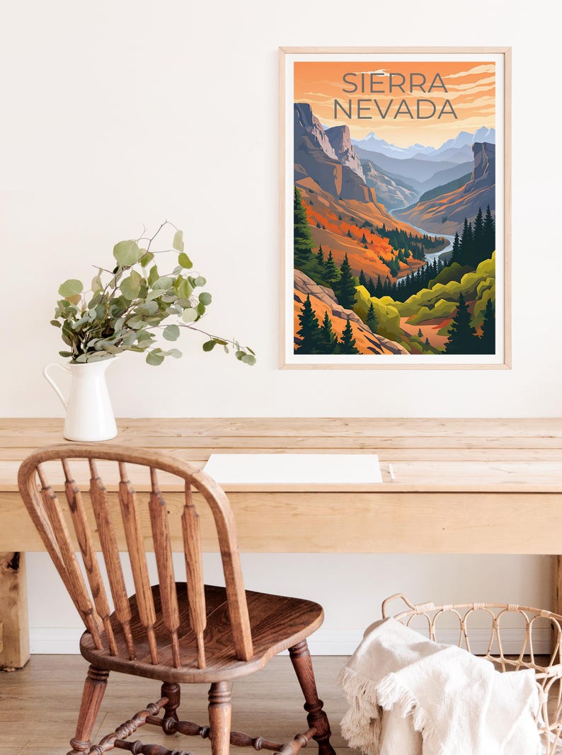 Sierra Nevada Poster, California Wall Art, Nevada Poster Print, Travel Gift Idea, Mountains Illustration, Sierra Nevada Poster