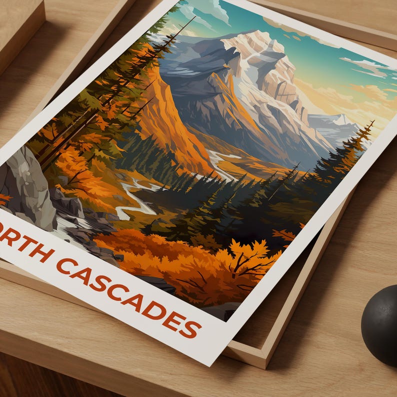 North Cascades National Park Travel Print, Washington State Poster, Mountain Wall Art, North Cascades Poster, Home Decor, Birthday Gift