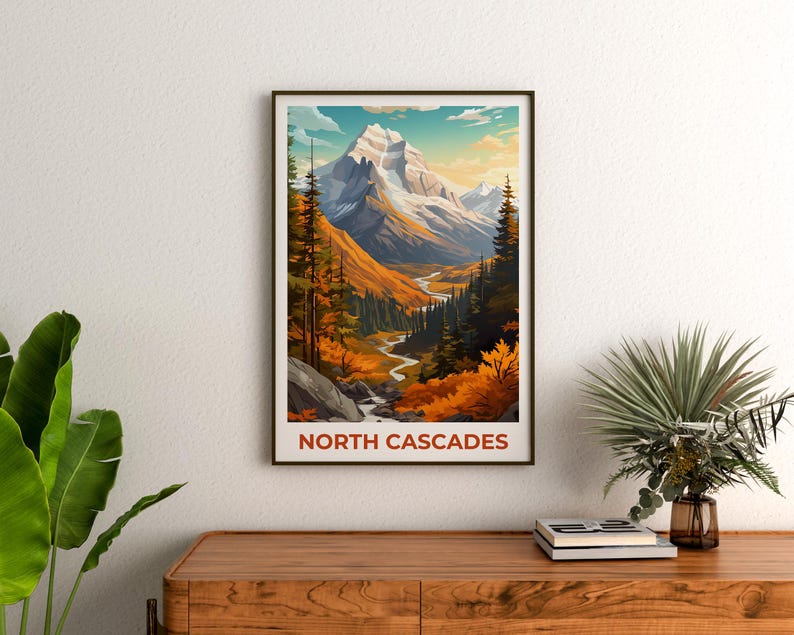 North Cascades National Park Travel Print, Washington State Poster, Mountain Wall Art, North Cascades Poster, Home Decor, Birthday Gift