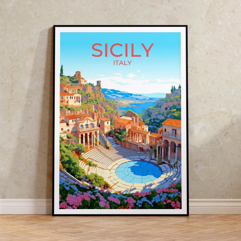 Sicily Travel Poster, Italy Wall Art, Sicily Print, Sicily Poster, Sicily Art, Europe Poster, Travel Art, Wall Decor