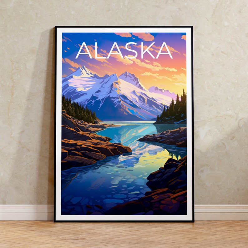 Alaska Travel Poster, Mountain Wall Art, Mountain Print, Alaska Poster, Mountain Poster, Alaska Print, Alaska Art