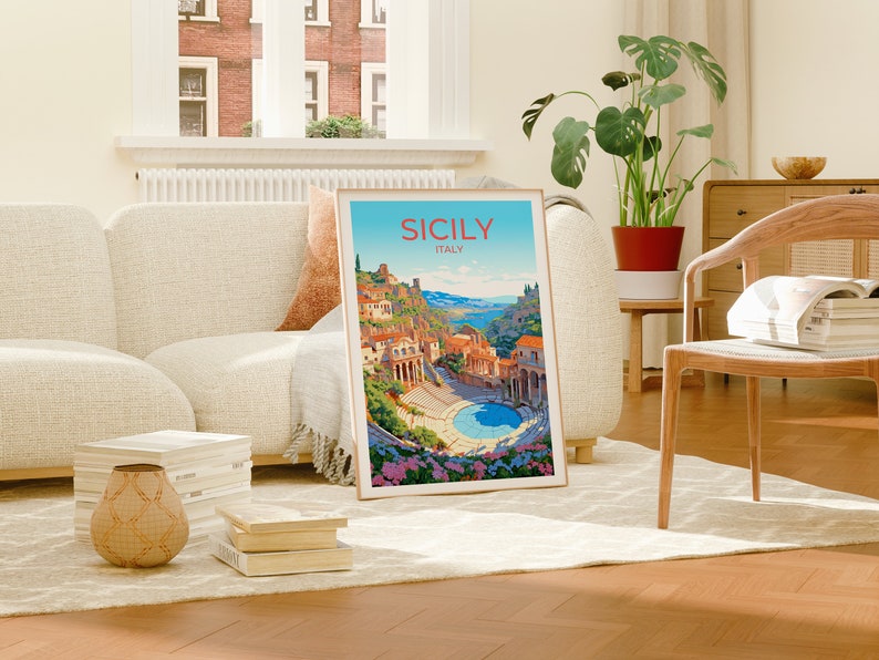 Sicily Travel Poster, Italy Wall Art, Sicily Print, Sicily Poster, Sicily Art, Europe Poster, Travel Art, Wall Decor