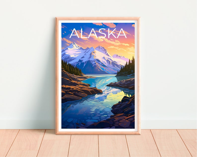 Alaska Travel Poster, Mountain Wall Art, Mountain Print, Alaska Poster, Mountain Poster, Alaska Print, Alaska Art