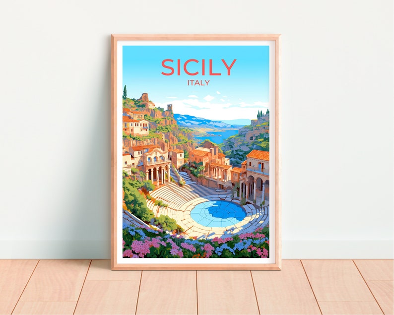 Sicily Travel Poster, Italy Wall Art, Sicily Print, Sicily Poster, Sicily Art, Europe Poster, Travel Art, Wall Decor