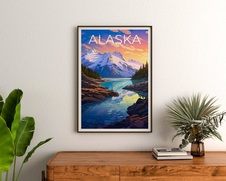 Alaska Travel Poster, Mountain Wall Art, Mountain Print, Alaska Poster, Mountain Poster, Alaska Print, Alaska Art