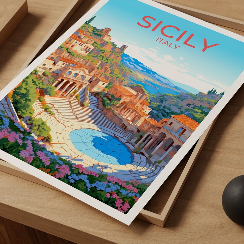 Sicily Travel Poster, Italy Wall Art, Sicily Print, Sicily Poster, Sicily Art, Europe Poster, Travel Art, Wall Decor