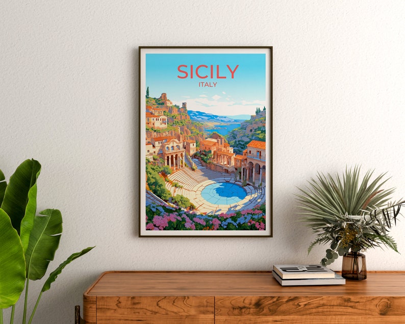 Sicily Travel Poster, Italy Wall Art, Sicily Print, Sicily Poster, Sicily Art, Europe Poster, Travel Art, Wall Decor