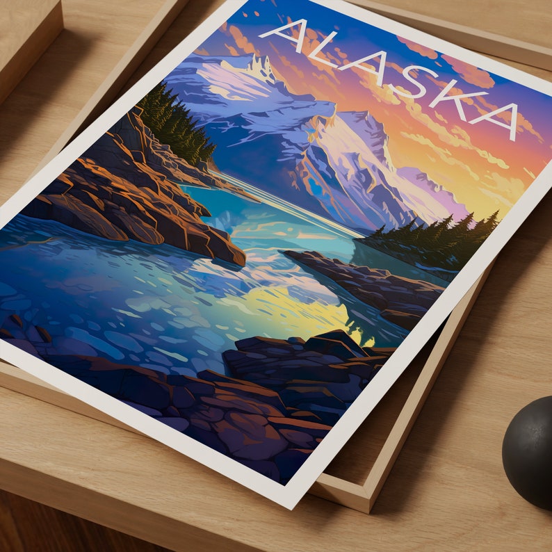 Alaska Travel Poster, Mountain Wall Art, Mountain Print, Alaska Poster, Mountain Poster, Alaska Print, Alaska Art
