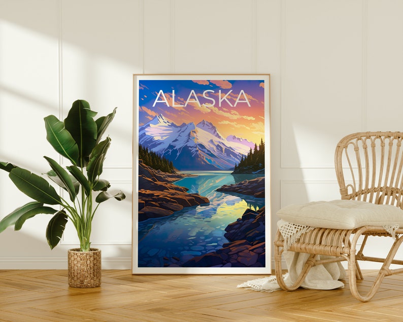 Alaska Travel Poster, Mountain Wall Art, Mountain Print, Alaska Poster, Mountain Poster, Alaska Print, Alaska Art