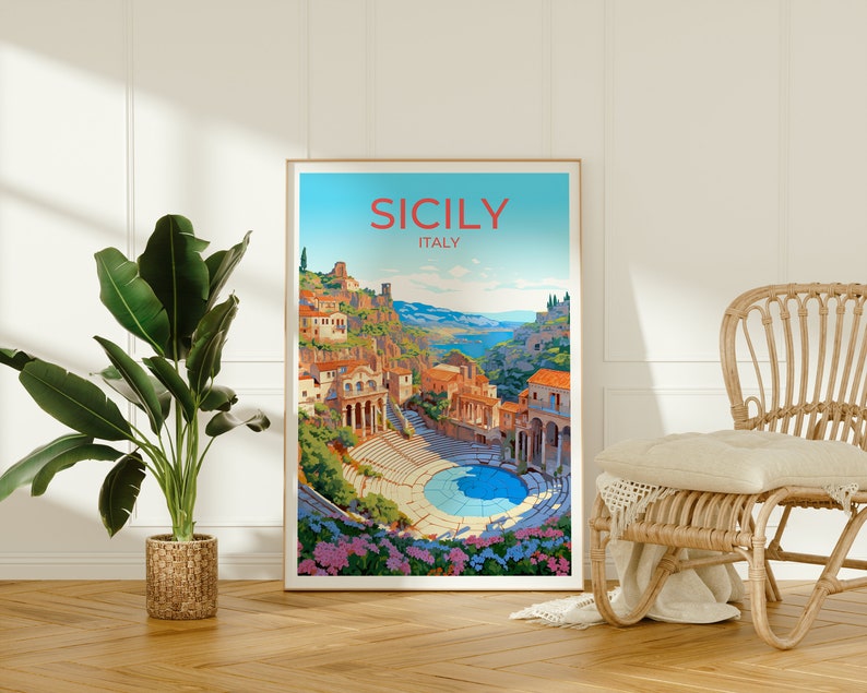 Sicily Travel Poster, Italy Wall Art, Sicily Print, Sicily Poster, Sicily Art, Europe Poster, Travel Art, Wall Decor
