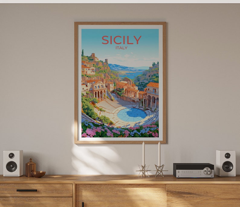 Sicily Travel Poster, Italy Wall Art, Sicily Print, Sicily Poster, Sicily Art, Europe Poster, Travel Art, Wall Decor