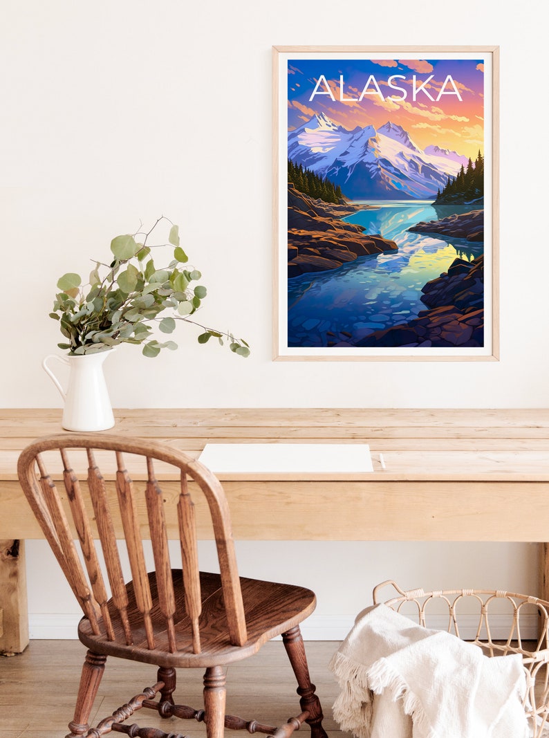 Alaska Travel Poster, Mountain Wall Art, Mountain Print, Alaska Poster, Mountain Poster, Alaska Print, Alaska Art