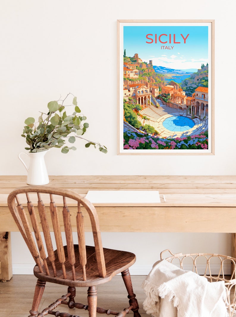 Sicily Travel Poster, Italy Wall Art, Sicily Print, Sicily Poster, Sicily Art, Europe Poster, Travel Art, Wall Decor
