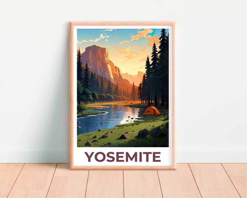 Yosemite National Park Print Poster, Camping Wall Art, Yosemite Poster, Travel Gift Idea, Forest Illustration, California Poster