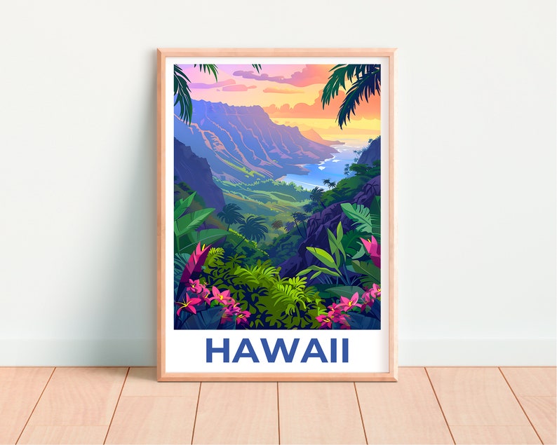 Hawaii Poster, Hawaii Print, Tropical Island Poster, Island Print, Hawaii Travel Poster, Hiking Poster, Hawaii Art