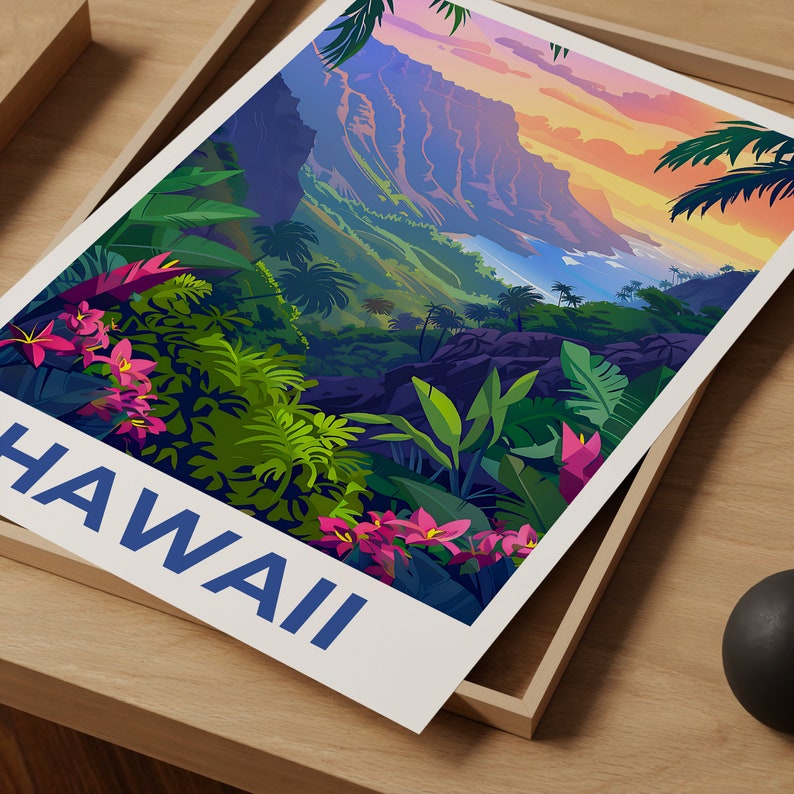 Hawaii Poster, Hawaii Print, Tropical Island Poster, Island Print, Hawaii Travel Poster, Hiking Poster, Hawaii Art