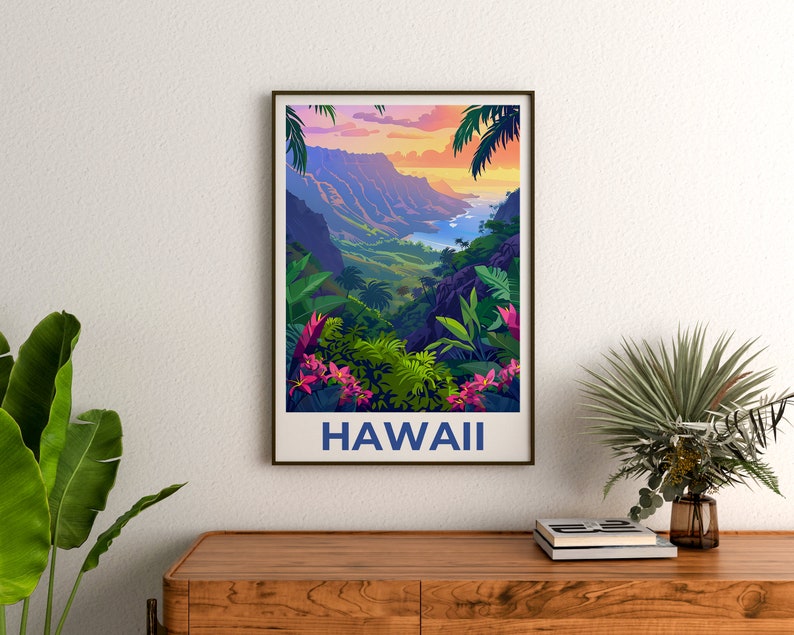 Hawaii Poster, Hawaii Print, Tropical Island Poster, Island Print, Hawaii Travel Poster, Hiking Poster, Hawaii Art