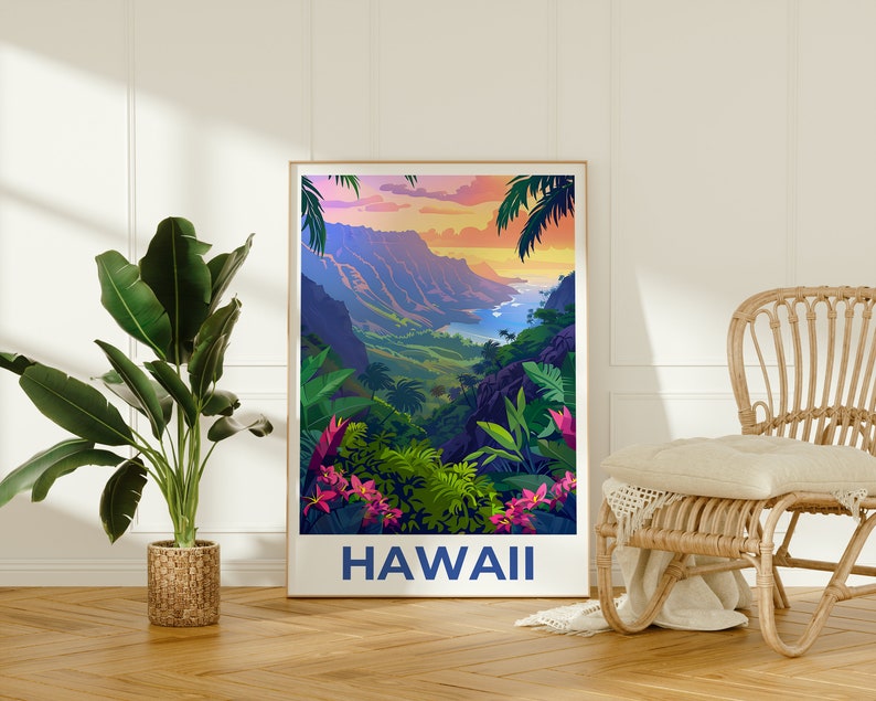 Hawaii Poster, Hawaii Print, Tropical Island Poster, Island Print, Hawaii Travel Poster, Hiking Poster, Hawaii Art