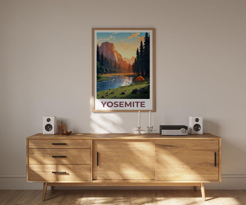 Yosemite National Park Print Poster, Camping Wall Art, Yosemite Poster, Travel Gift Idea, Forest Illustration, California Poster
