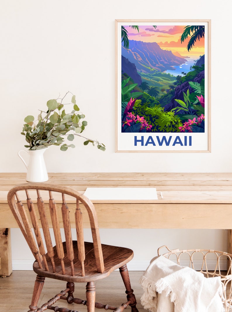 Hawaii Poster, Hawaii Print, Tropical Island Poster, Island Print, Hawaii Travel Poster, Hiking Poster, Hawaii Art