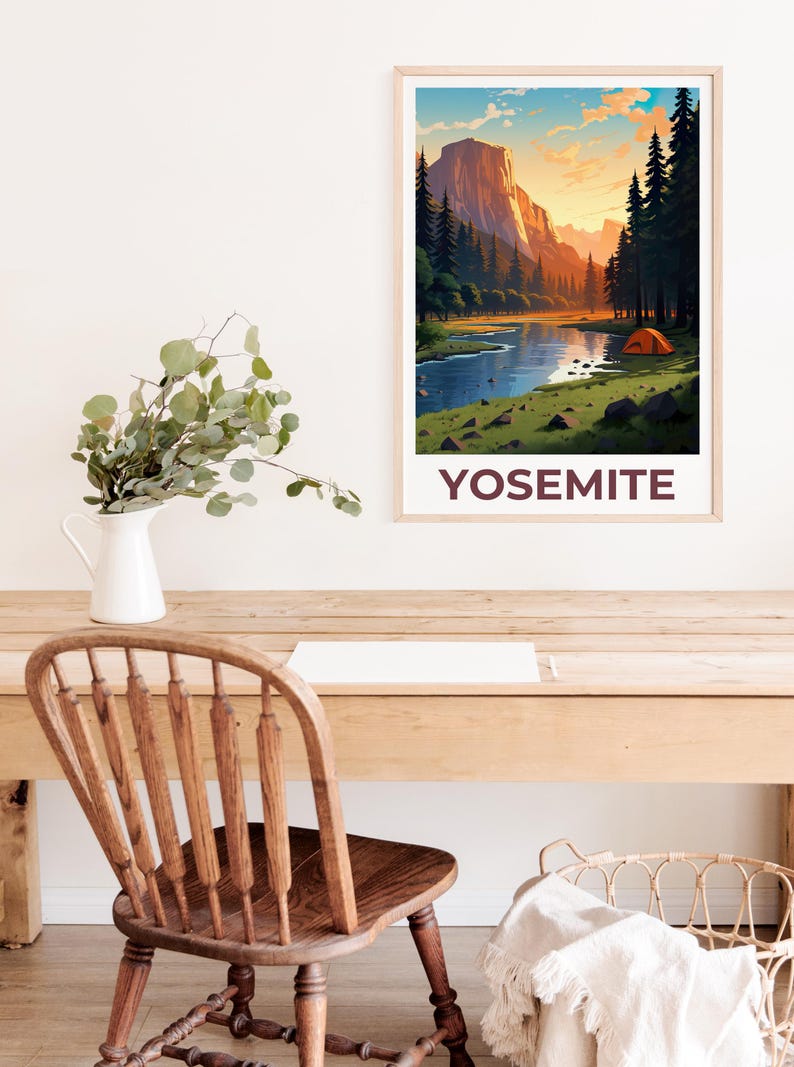 Yosemite National Park Print Poster, Camping Wall Art, Yosemite Poster, Travel Gift Idea, Forest Illustration, California Poster