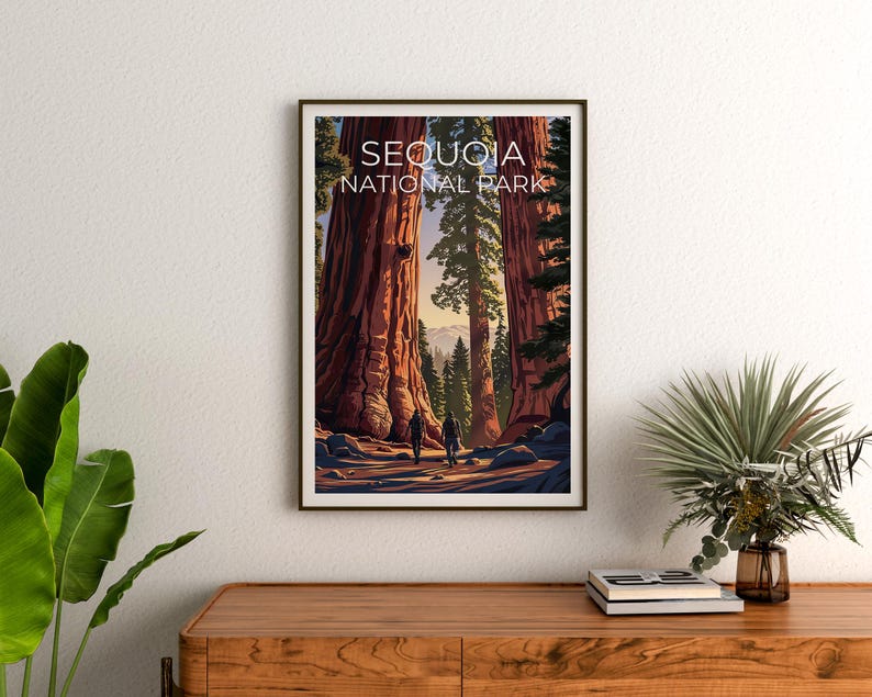 Sequoia National Park Poster, California Travel Print, Giant Tree Art, Hiking Illustration, Landscape Poster, Home Decor, Birthday Gift