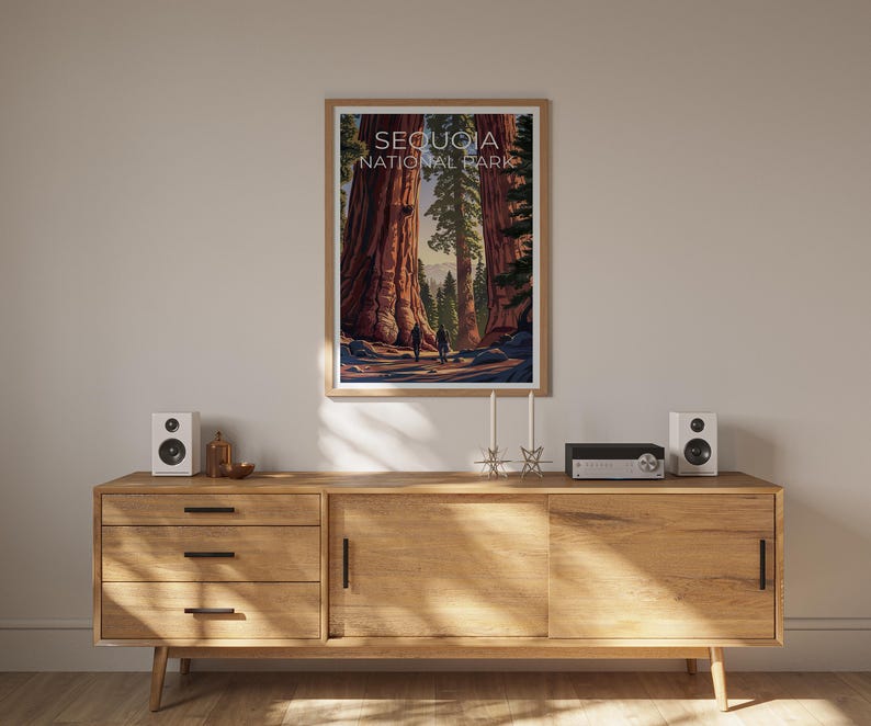 Sequoia National Park Poster, California Travel Print, Giant Tree Art, Hiking Illustration, Landscape Poster, Home Decor, Birthday Gift