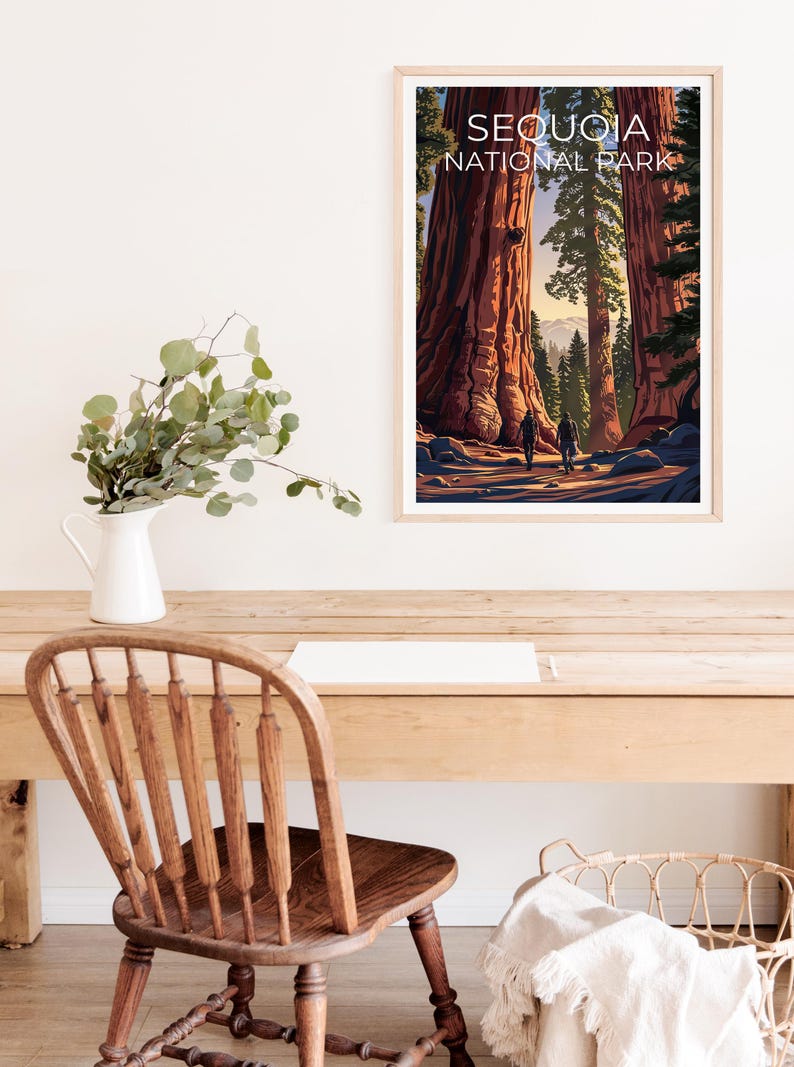 Sequoia National Park Poster, California Travel Print, Giant Tree Art, Hiking Illustration, Landscape Poster, Home Decor, Birthday Gift
