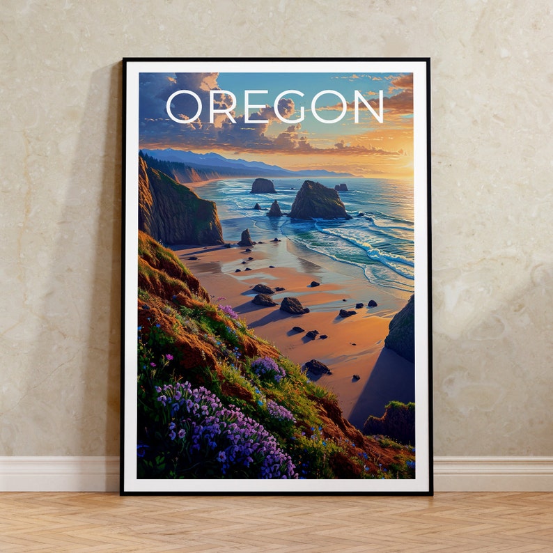 Affiche de voyage de l'Oregon, Art mural de la côte de l'Oregon, Impression de la côte de l'Oregon, Affiche de l'Oregon, Affiche de la côte de l'Oregon, Affiche de plage, Art de l'Oregon