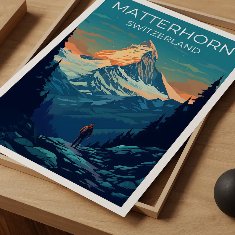 Matterhorn Travel Poster, Switzerland Wall Art, Switzerland Print, Matterhorn Poster, Mountain Poster, Nature Poster, Matterhorn Art