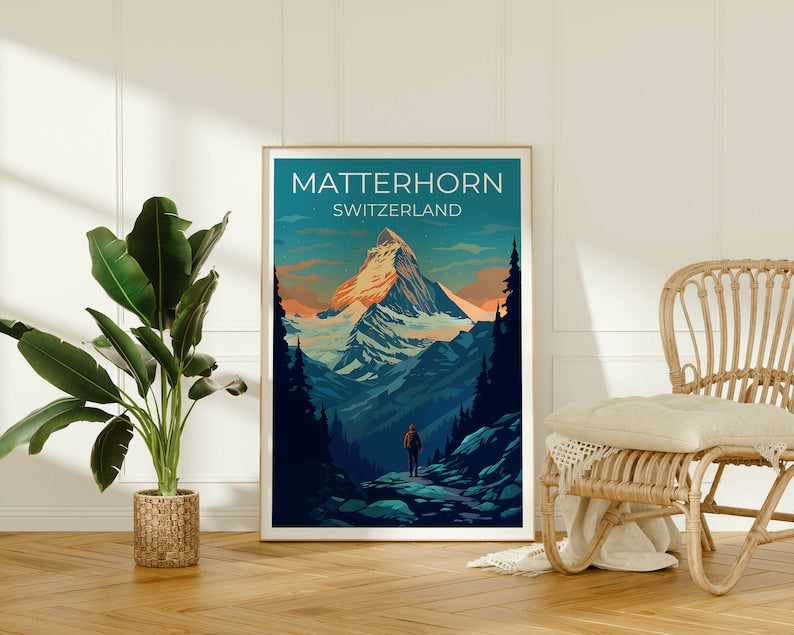 Matterhorn Travel Poster, Switzerland Wall Art, Switzerland Print, Matterhorn Poster, Mountain Poster, Nature Poster, Matterhorn Art