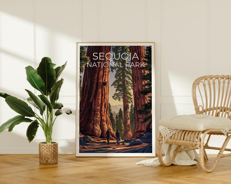 Sequoia National Park Poster, California Travel Print, Giant Tree Art, Hiking Illustration, Landscape Poster, Home Decor, Birthday Gift