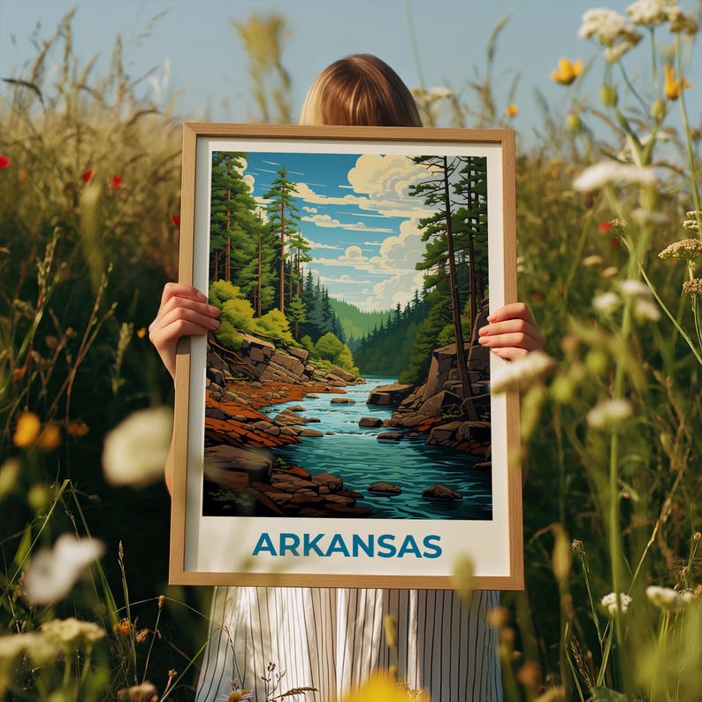 Arkansas Travel Print, Ozarks Poster, Forest Wall Art, Hike Illustration, Arkansas Poster, Home Decor, Birthday Gift