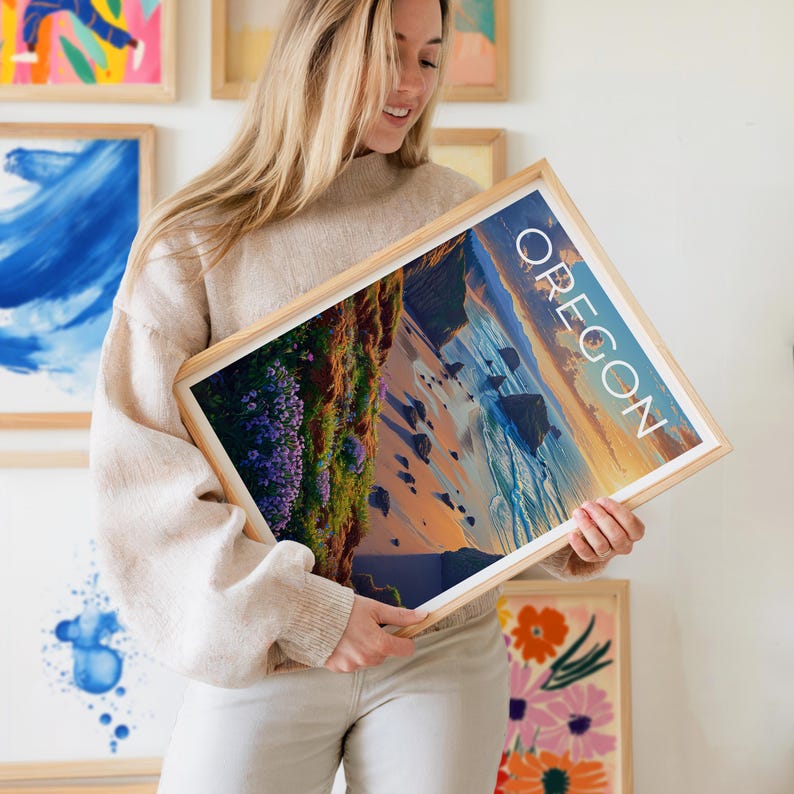Affiche de voyage de l'Oregon, Art mural de la côte de l'Oregon, Impression de la côte de l'Oregon, Affiche de l'Oregon, Affiche de la côte de l'Oregon, Affiche de plage, Art de l'Oregon
