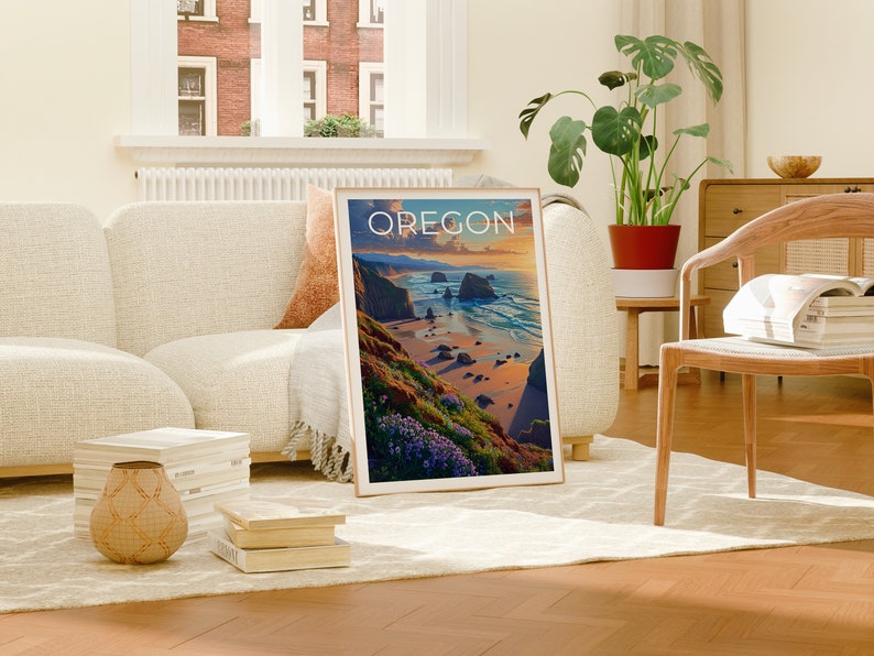 Affiche de voyage de l'Oregon, Art mural de la côte de l'Oregon, Impression de la côte de l'Oregon, Affiche de l'Oregon, Affiche de la côte de l'Oregon, Affiche de plage, Art de l'Oregon