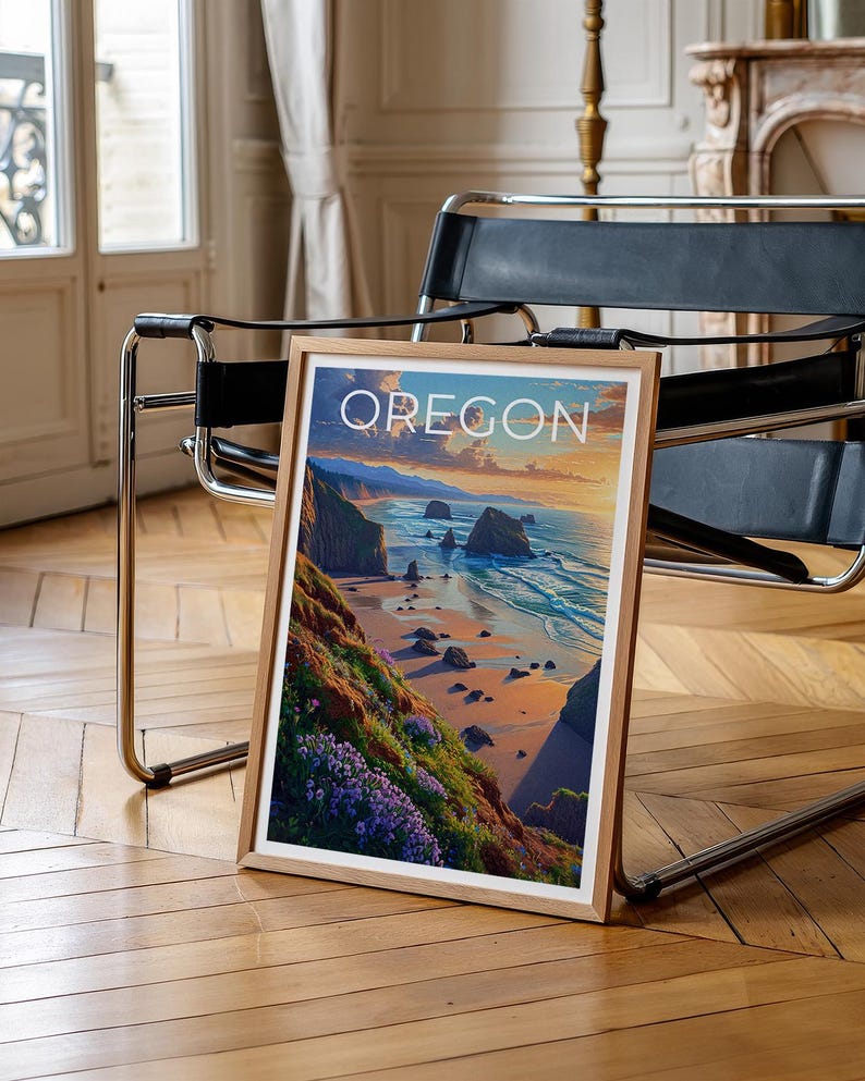 Affiche de voyage de l'Oregon, Art mural de la côte de l'Oregon, Impression de la côte de l'Oregon, Affiche de l'Oregon, Affiche de la côte de l'Oregon, Affiche de plage, Art de l'Oregon