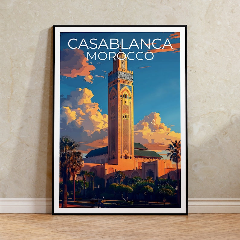 Casablanca Poster, Casablanca Print, Morocco Art, Morocco Print, Casablanca Travel Poster, Africa Poster, Middle East Poster