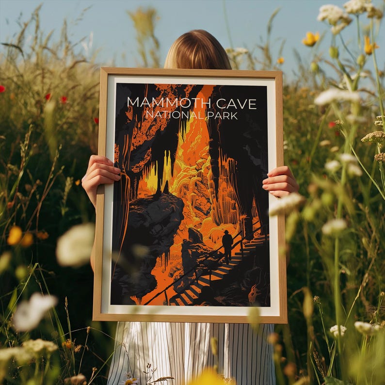 Mammoth Cave National Park Travel Print, Kentucky Poster, Cave Wall Art, Hike Illustration, Mammoth Cave Poster, Home Decor, Birthday Gift