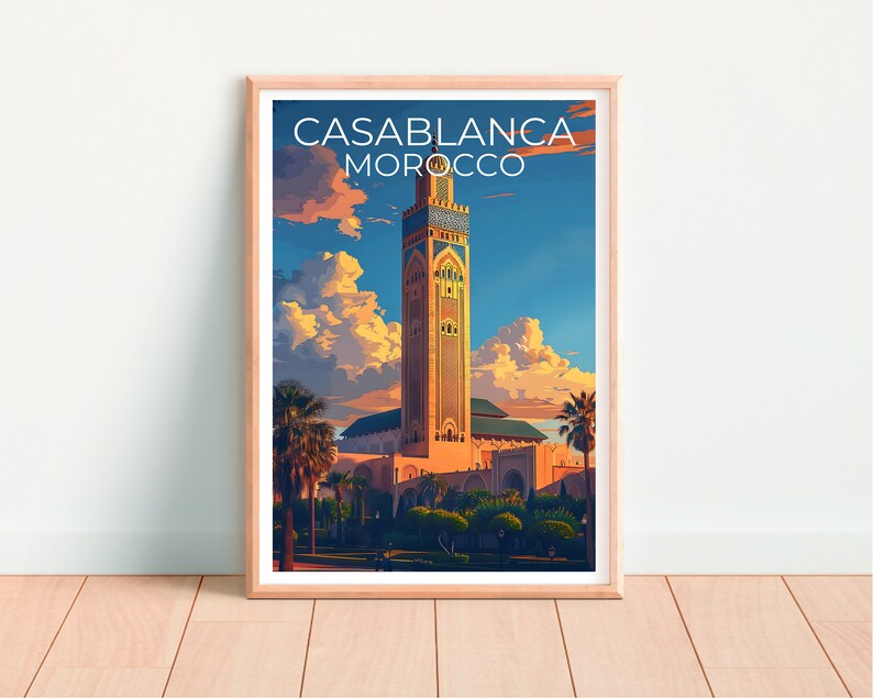 Casablanca Poster, Casablanca Print, Morocco Art, Morocco Print, Casablanca Travel Poster, Africa Poster, Middle East Poster