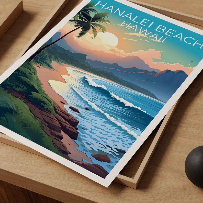 Hanalei Beach Poster, Hawaii Print, Hawaii Art, Hanalei Beach Print, Hawaii Travel Poster, Coast Poster, Hanalei Beach Wall Art